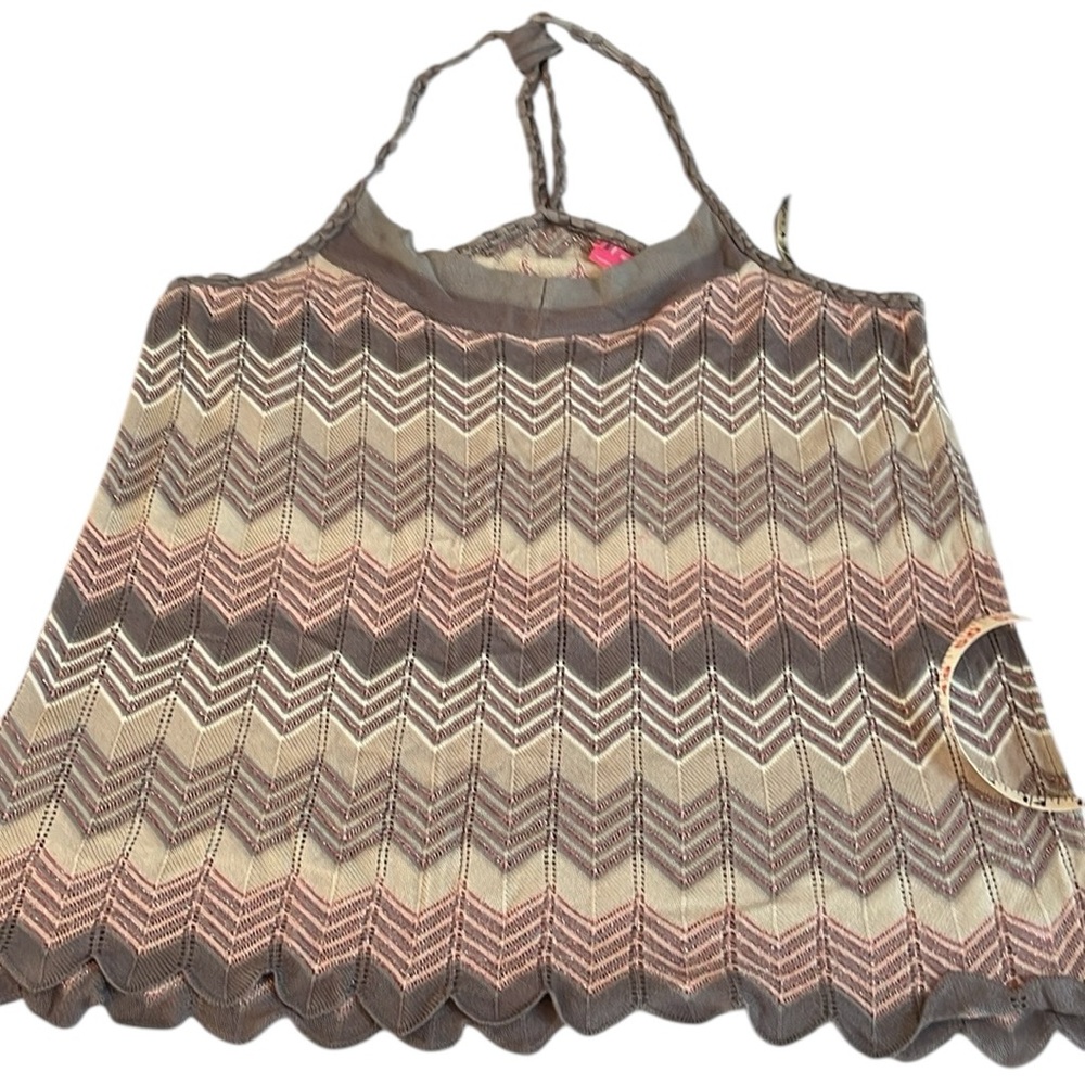 BCBGirls large grey & pink chevron stripe metallic threaded knit racerback